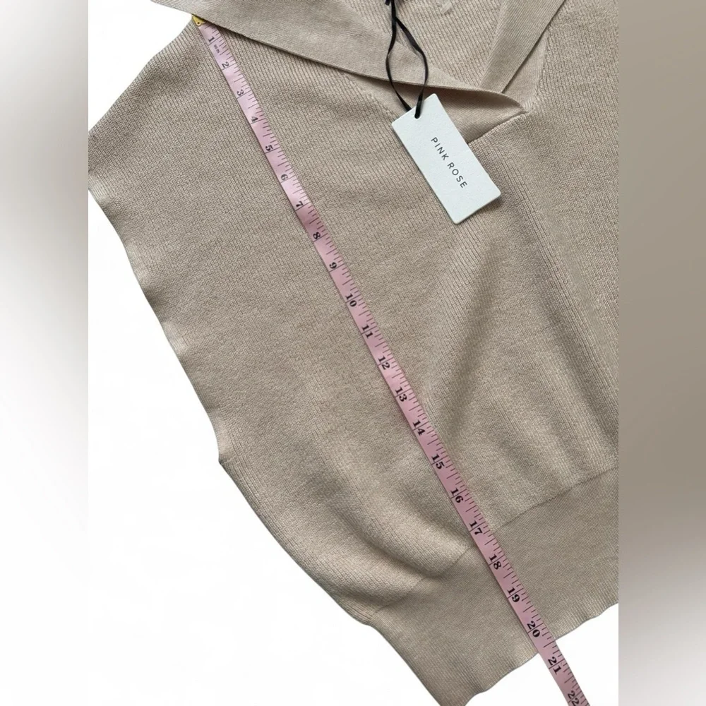 Pink Rose Knit Sleeveless Sweater Vest Beige XL NWT Soft Chic